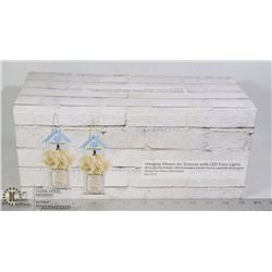SET OF TWO HANGING MASON JAR SCONCES WITH LED