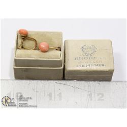 ANTIQUE 14KT GOLD SCREW BACK PINK CORAL EARRINGS