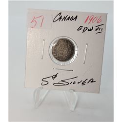 25)  CANADIAN 1906 EDWARD VII 5 CENT SILVER