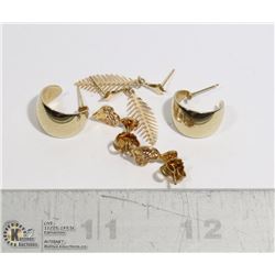 3 PAIRS OF GOLD EARRINGS
