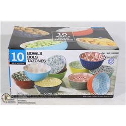 NEW SET OF 10 11OZ COLOURFUL CERAMIC BOWLS