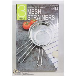 NEW SET OF 3 STAINLESS STEEL MESH STRAINERS