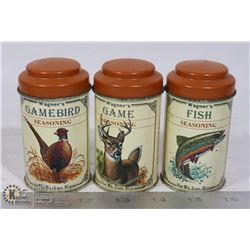OLD SET OF 3 RARE JOHN WAGNER GAME SEASONING TINS