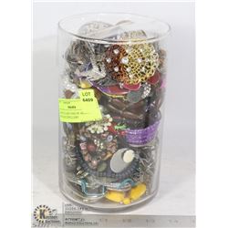 LARGE GLASS VASE OF ASSORTED VINTAGE JEWELRY