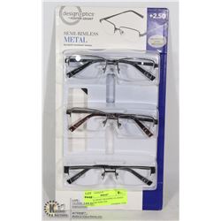 FOSTER GRANT READING GLASSES +2.50 SEMI RIMLESS