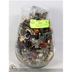 LARGE GLASS VASE OF ASSORTED VINTAGE JEWELRY