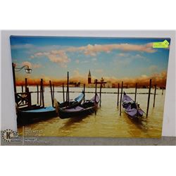VENETIAN SEASIDE GONDOLAS STRETCHED CANVAS PICTURE