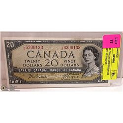 1954 HIGH GRADE MODIFIED $20 BANKNOTE J/E PREFIX