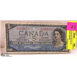 1954 DEVILS FACE CANADA $5 BANKNOTE D/C PREFIX