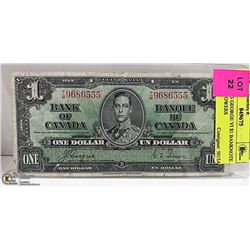1937 KING GEORGE VI $1 BANKNOTE COYNE/TOWERS