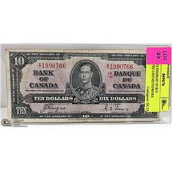 1937 KING GEORGE VI $10 BANKNOTE COYNE/TOWERS