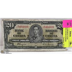 1937 KING GEORGE VI $20 BANKNOTE COYNE/TOWERS