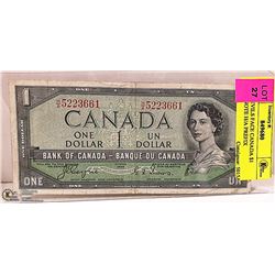 1954 DEVILS FACE CANADA $1 BANKNOTE H/A PREFIX