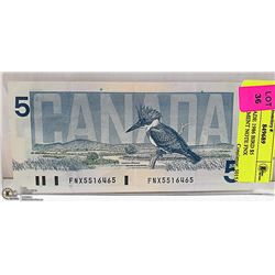 HIGH GRADE 1986 BIRD $5 REPLACEMENT NOTE FNX