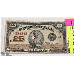 DOMINION OF CANADA 1923 25 CENT BANKNOTE