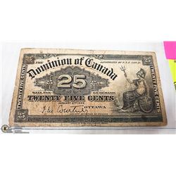 DOMINION OF CANADA 1900 25 CENT BANKNOTE