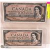 Image 1 : RARE 1954 SEQUENTIAL PAIR OF $100 BANKNOTES