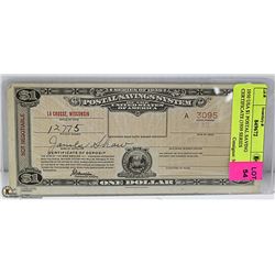 1950 USA $1 POSTAL SAVING CERTIFICATE (1939 SERIES