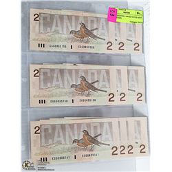 10 SEQUENTIAL 1986 $2 NOTES LOT OF 10 SEQUENTIAL