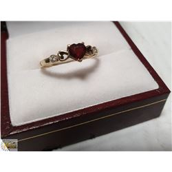 10KT GOLD RING WITH HEART SHAPED RUBY & DIAMONDS