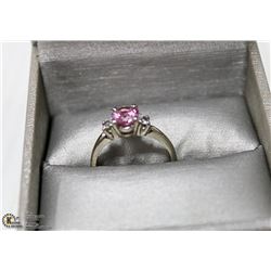 10K WHITE GOLD RING WITH LARGE PINK STONE SIZE 8.5