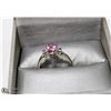 Image 1 : 10K WHITE GOLD RING WITH LARGE PINK STONE SIZE 8.5