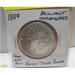 1889 BRILLIANT UNCIRCULATED  SILVER MORGAN DOLLAR