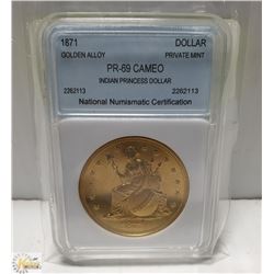 1871 GOLDEN ALLOY INDIAN PRINCESS DOLLAR