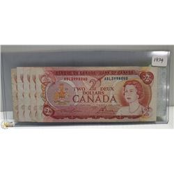LOT OF FIVE 1974 TWO DOLLAR BILLS