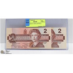 2 CANADIAN 2 DOLLAR BILLS, UNCIRCULATED