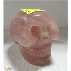 CARVED ROSE QUARTZ STONE SKULL HEAD
