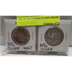 1967 & 1944 CANADA 50 CENT PIECES