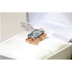 8) 14 K ROSE GOLD AQUAMARINE AND DIAMOND PENDANT