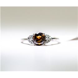 50) PLATINUM BROWN DIAMOND RING.