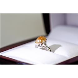 14) 10 K WHITE GOLD YELLOWISH BROWN DIAMOND RING