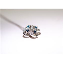 9) 18 K WHITE GOLD  BLUE DIAMOND PENDANT W/CHAIN