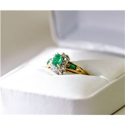 13) 10 K GOLD EMERALD & DIAMOND RING
