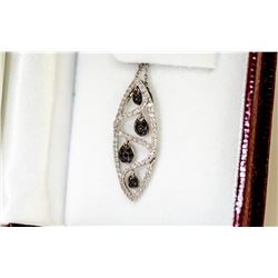 47) 14 K WHITE GOLD BLACK DIAMOND PENDANT & CHAIN