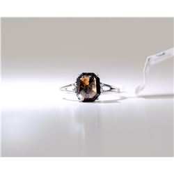 17) 10 KARAT WHITE GOLD BROWN DIAMOND RING