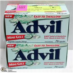 2 BOTTLES OF ADVIL 200MG MINI GEL CAPSULES, 70