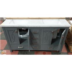 NEW GREY DUAL SINK STONE TOP VANITY WITH