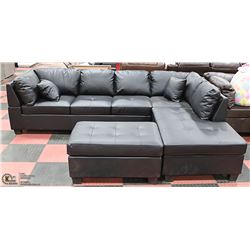 NEW BLACK LEATHERETTE SECTIONAL WITH OTTOMAN