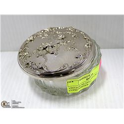 VINTAGE SILVER AND CRYSTAL CUPID POWDER JAR