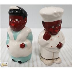 2 BLACKWARE MAID AND BUTLER SALT/PEPPER SHAKERS