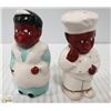 Image 1 : 2 BLACKWARE MAID AND BUTLER SALT/PEPPER SHAKERS