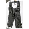 Image 1 : BLACK LEATHER CHAPS SIZE XSMALL WITH BRAIDED SIDE