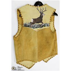 DEER HIDE TANNED VEST WITH DEER PAINTING ON THE