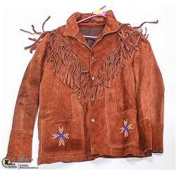 BEADED FRINGED BROWN LEATHER JACKET SIZE 44
