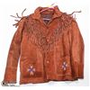 Image 1 : BEADED FRINGED BROWN LEATHER JACKET SIZE 44