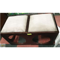 UNCLAIMED PAIR OF MICROFIBRE AND WOOD STOOLS